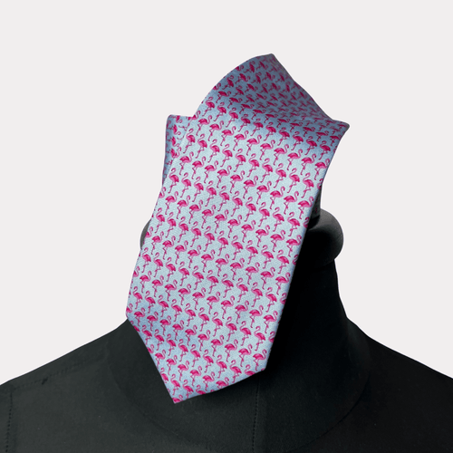 C&A silk flamingo pattern necktie