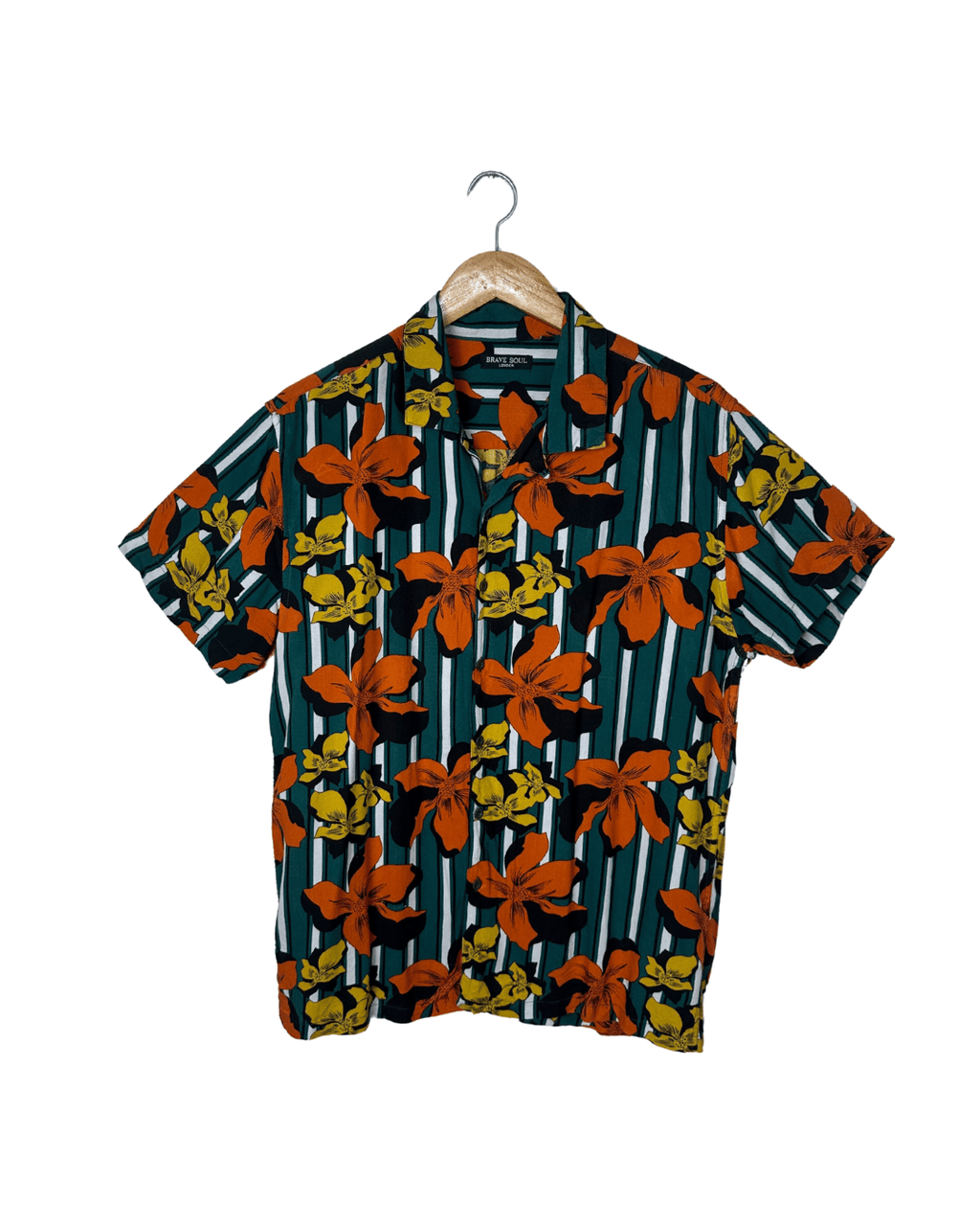 Brave Soul Striped Floral Shirt Large - Funkify