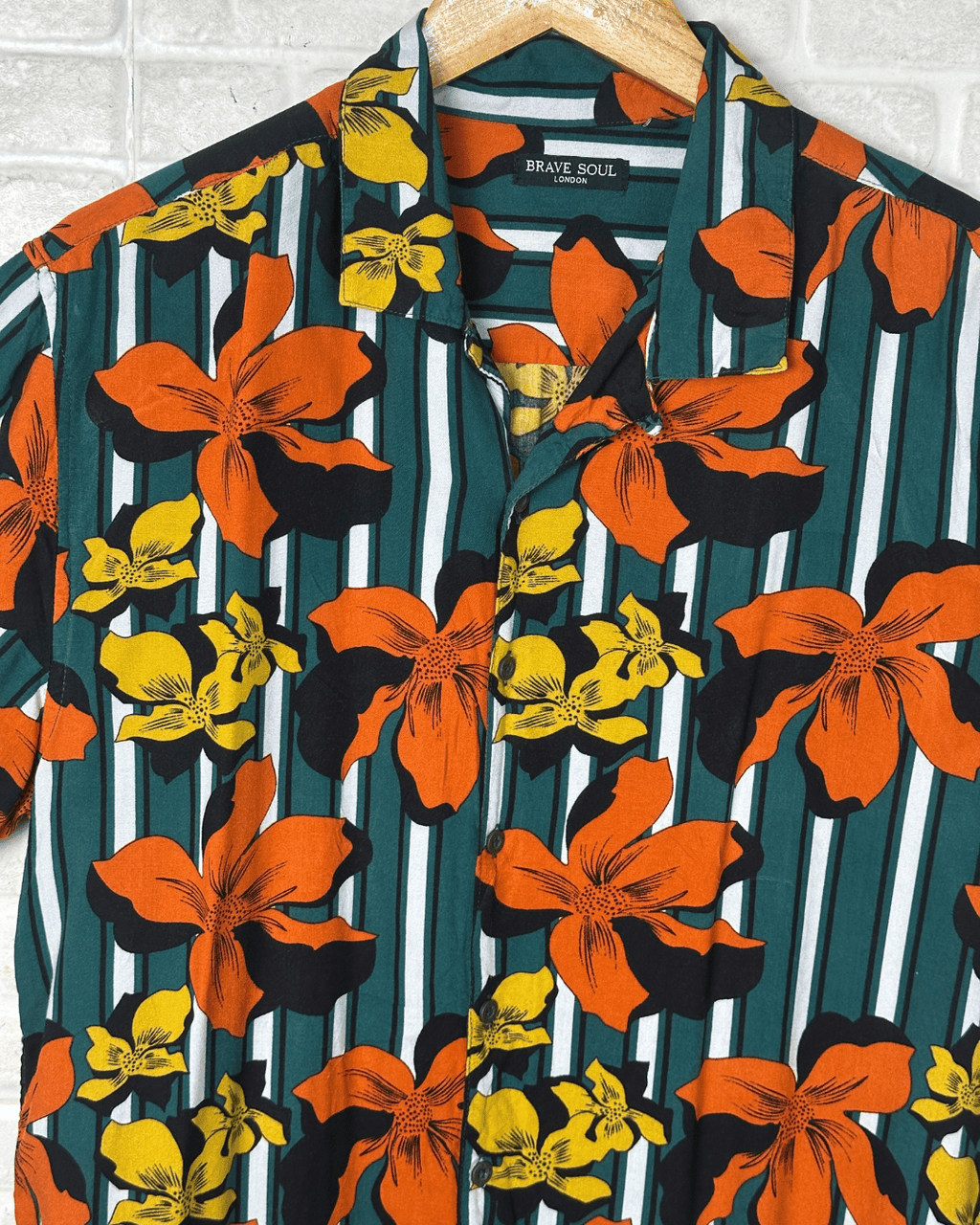Brave Soul Striped Floral Shirt Large - Funkify