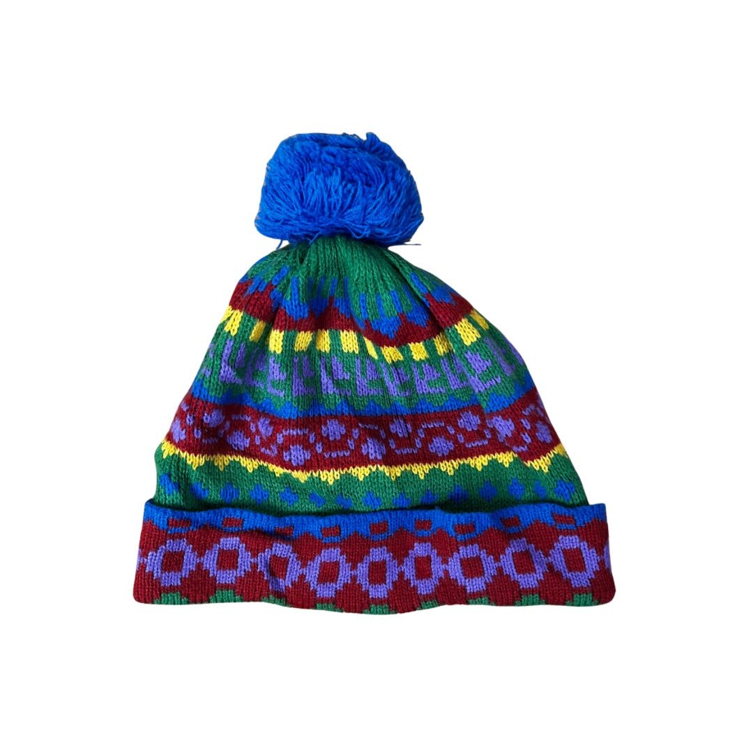 Bright Multicolor Knit Beanie with Pom - Pom - Funkify