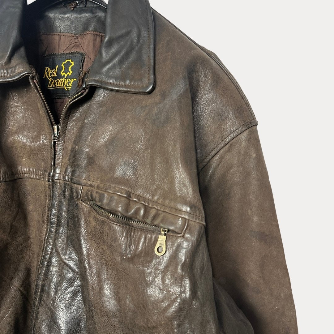 Brown genuine leather jacket - Funkify