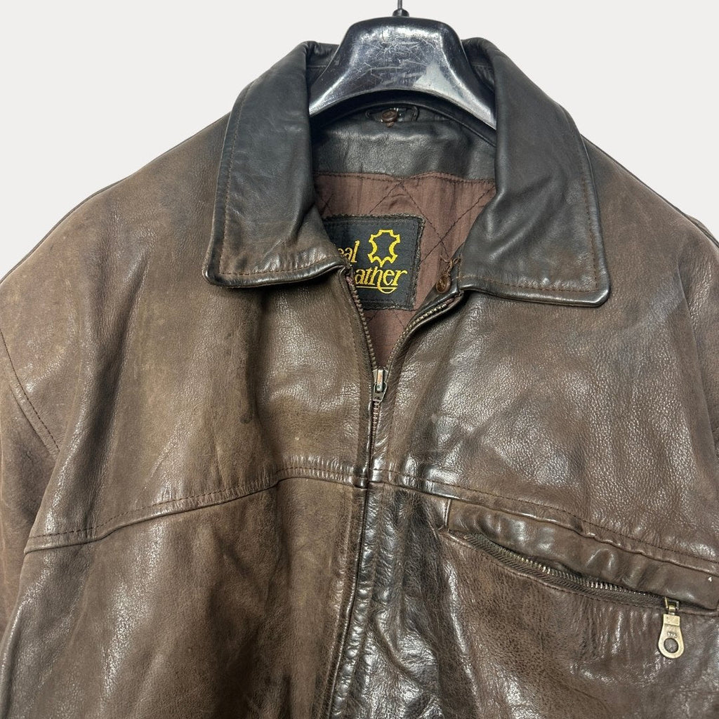Brown genuine leather jacket - Funkify