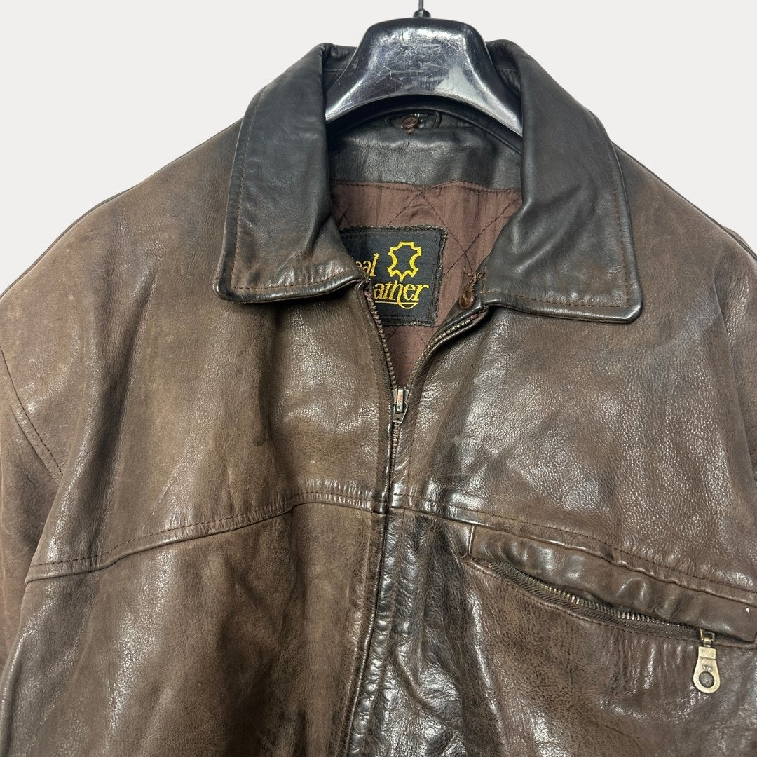 Brown genuine leather jacket - Funkify