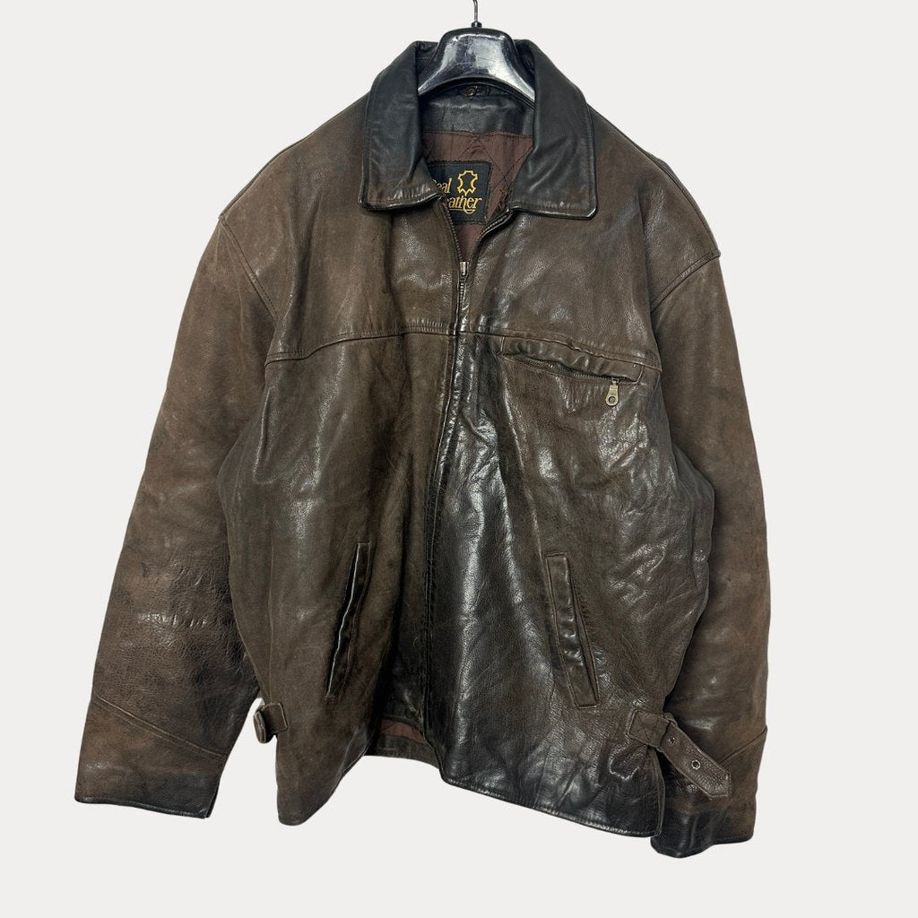 Brown genuine leather jacket - Funkify