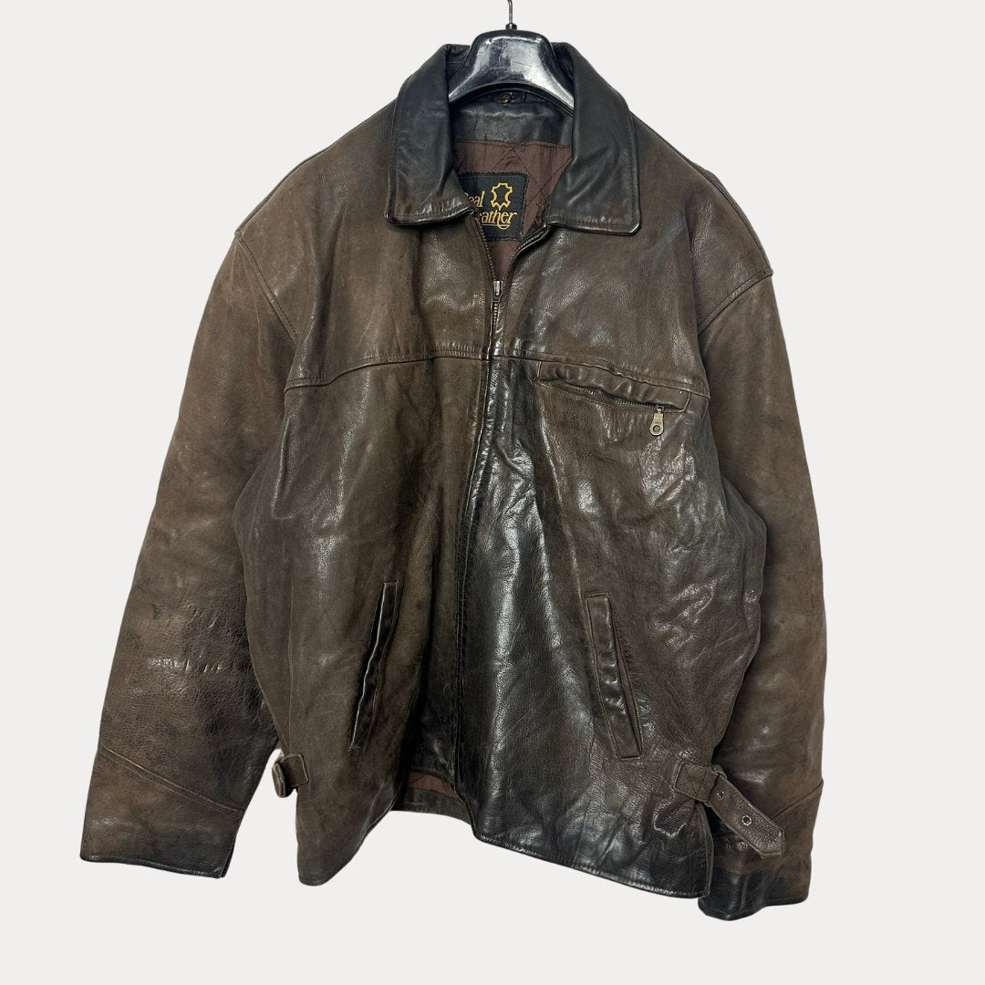 Brown genuine leather jacket - Funkify