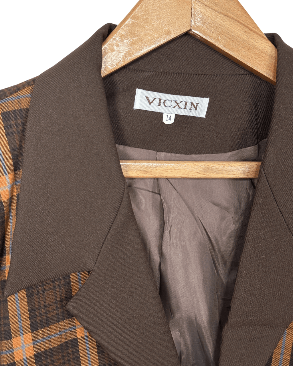 Brown Plaid Cropped Women's Open Front Blazer - Funkify