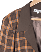 Brown Plaid Cropped Women's Open Front Blazer - Funkify