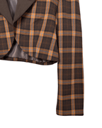 Brown Plaid Cropped Women's Open Front Blazer - Funkify