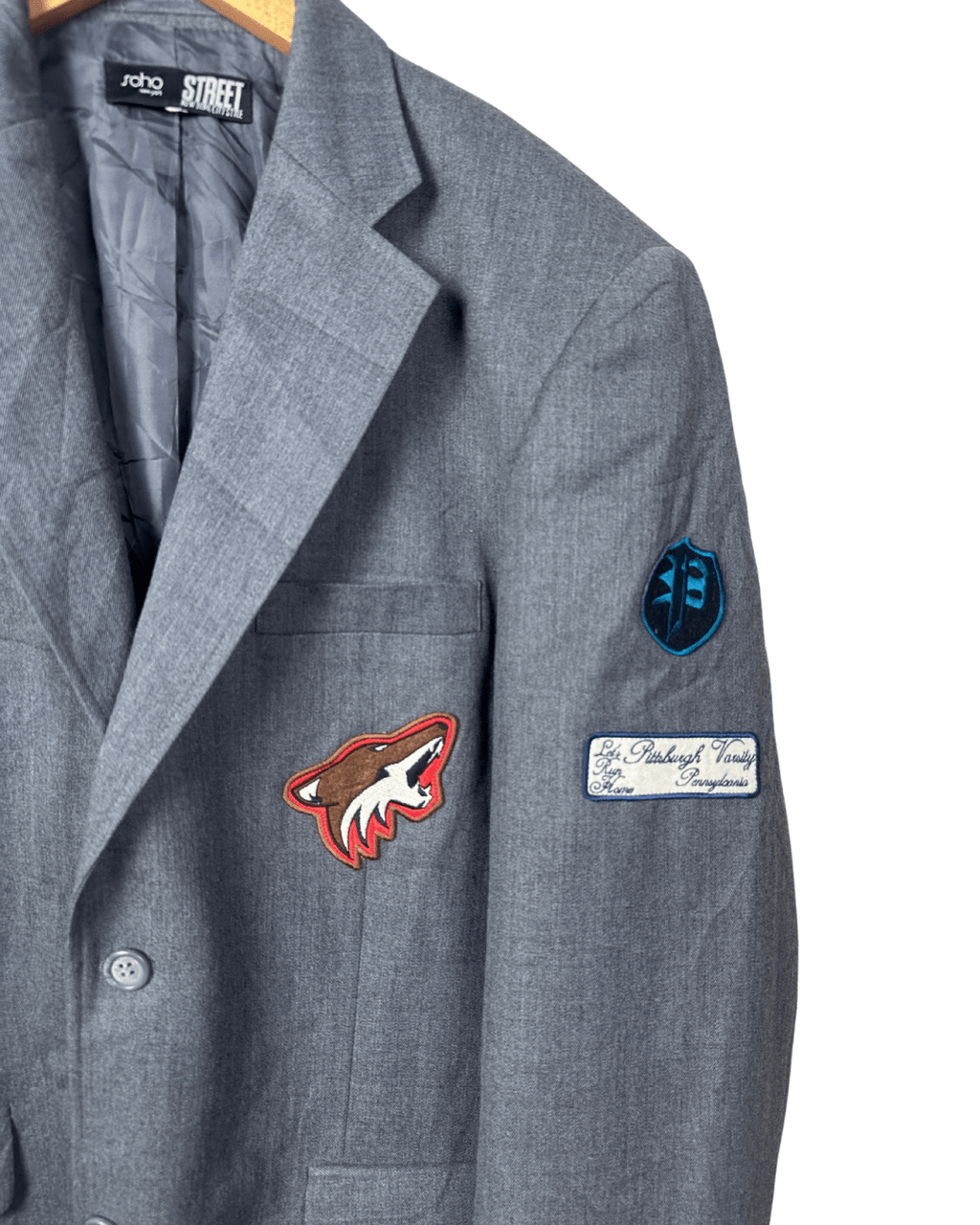 Campus United Grey Blazer w/ Patches – Varsity Street Style XL - Funkify
