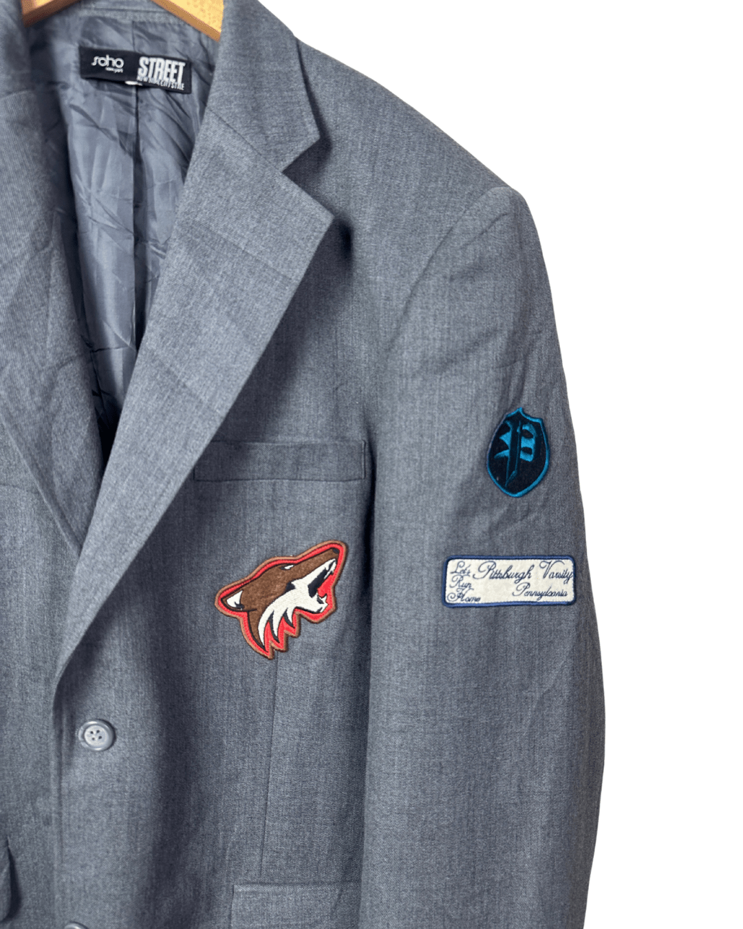 Campus United Grey Blazer w/ Patches – Varsity Street Style XL - Funkify