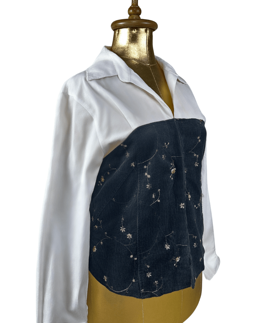 Canda Fitted Shirt w/ Velvet Bustier & Fish Hook Closure XL - Funkify