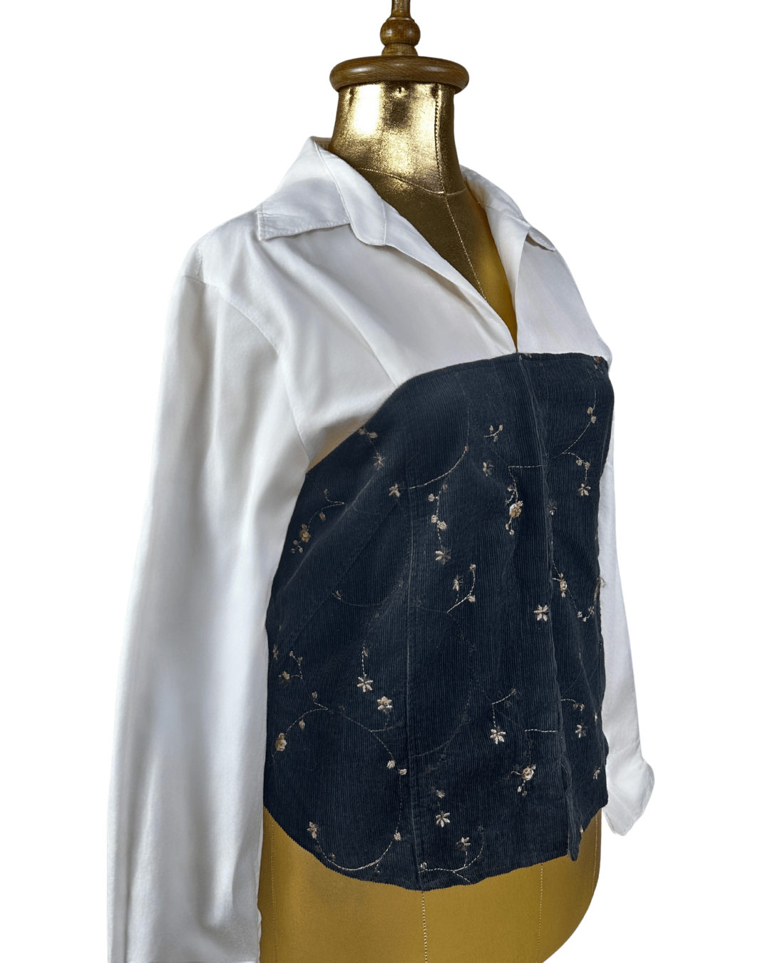 Canda Fitted Shirt w/ Velvet Bustier & Fish Hook Closure XL - Funkify