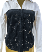 Canda Fitted Shirt w/ Velvet Bustier & Fish Hook Closure XL - Funkify