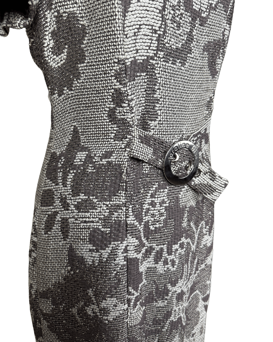 Caroline Biss Floral Brocade Midi Dress with Waist Detail - Funkify