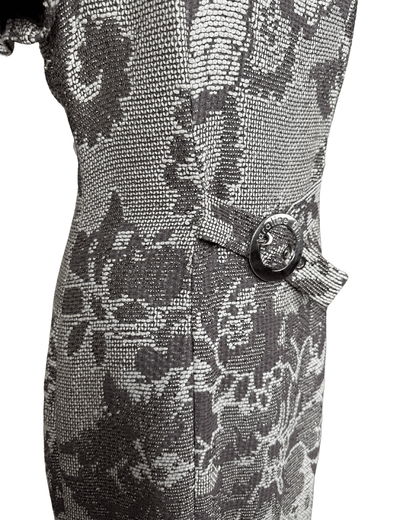 Caroline Biss Floral Brocade Midi Dress with Waist Detail - Funkify