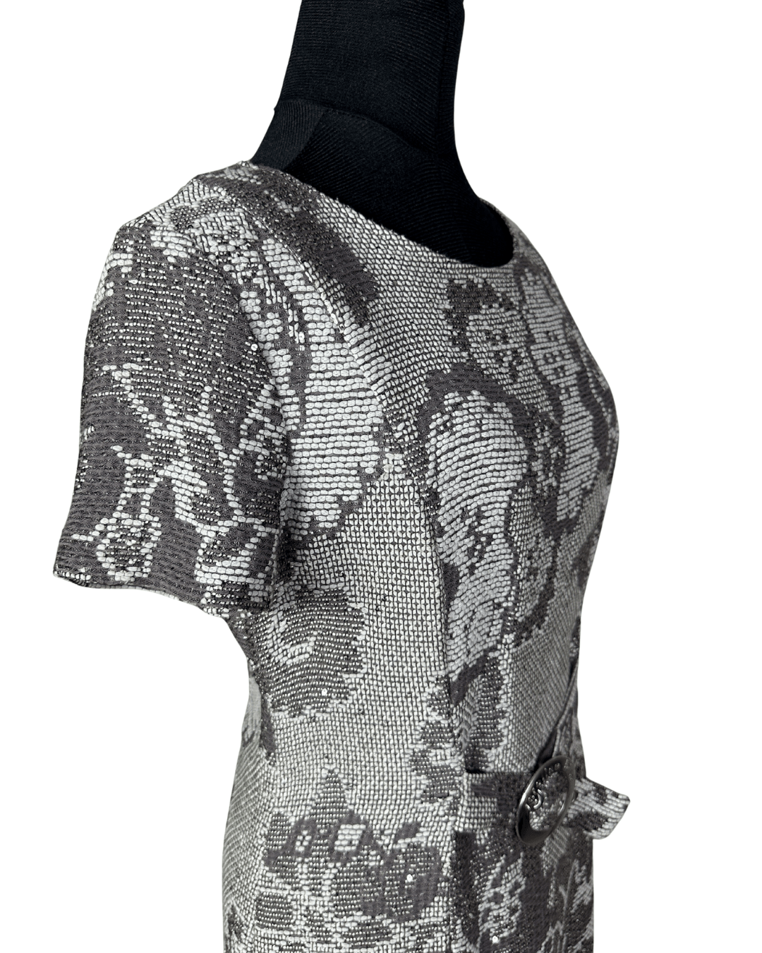 Caroline Biss Floral Brocade Midi Dress with Waist Detail - Funkify