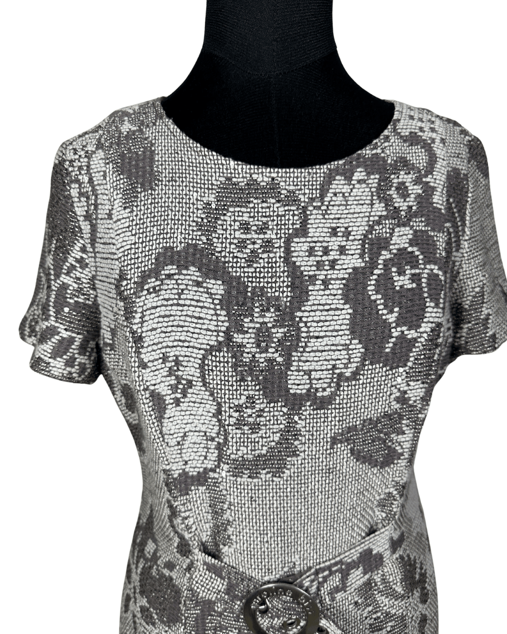 Caroline Biss Floral Brocade Midi Dress with Waist Detail - Funkify