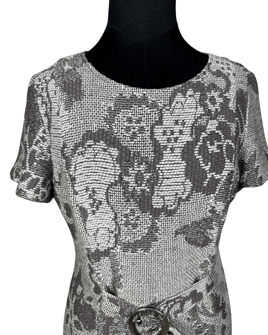 Caroline Biss Floral Brocade Midi Dress with Waist Detail - Funkify