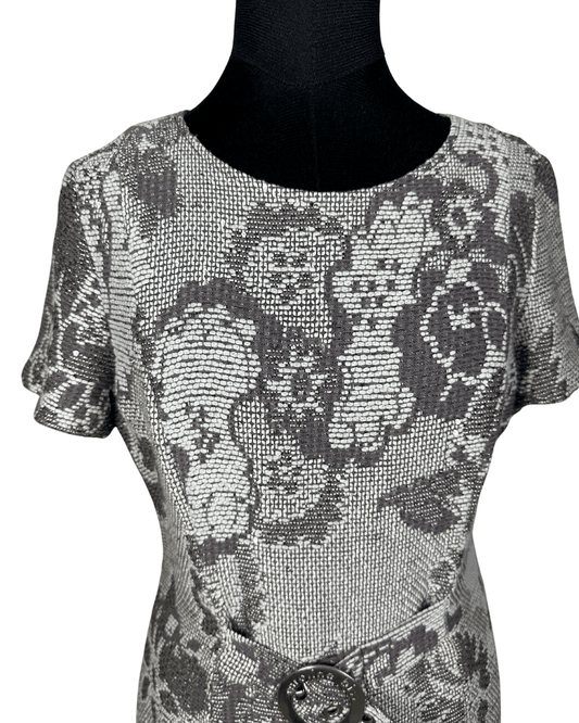 Caroline Biss Floral Brocade Midi Dress with Waist Detail - Funkify