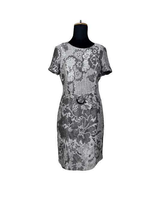 Caroline Biss Floral Brocade Midi Dress with Waist Detail - Funkify