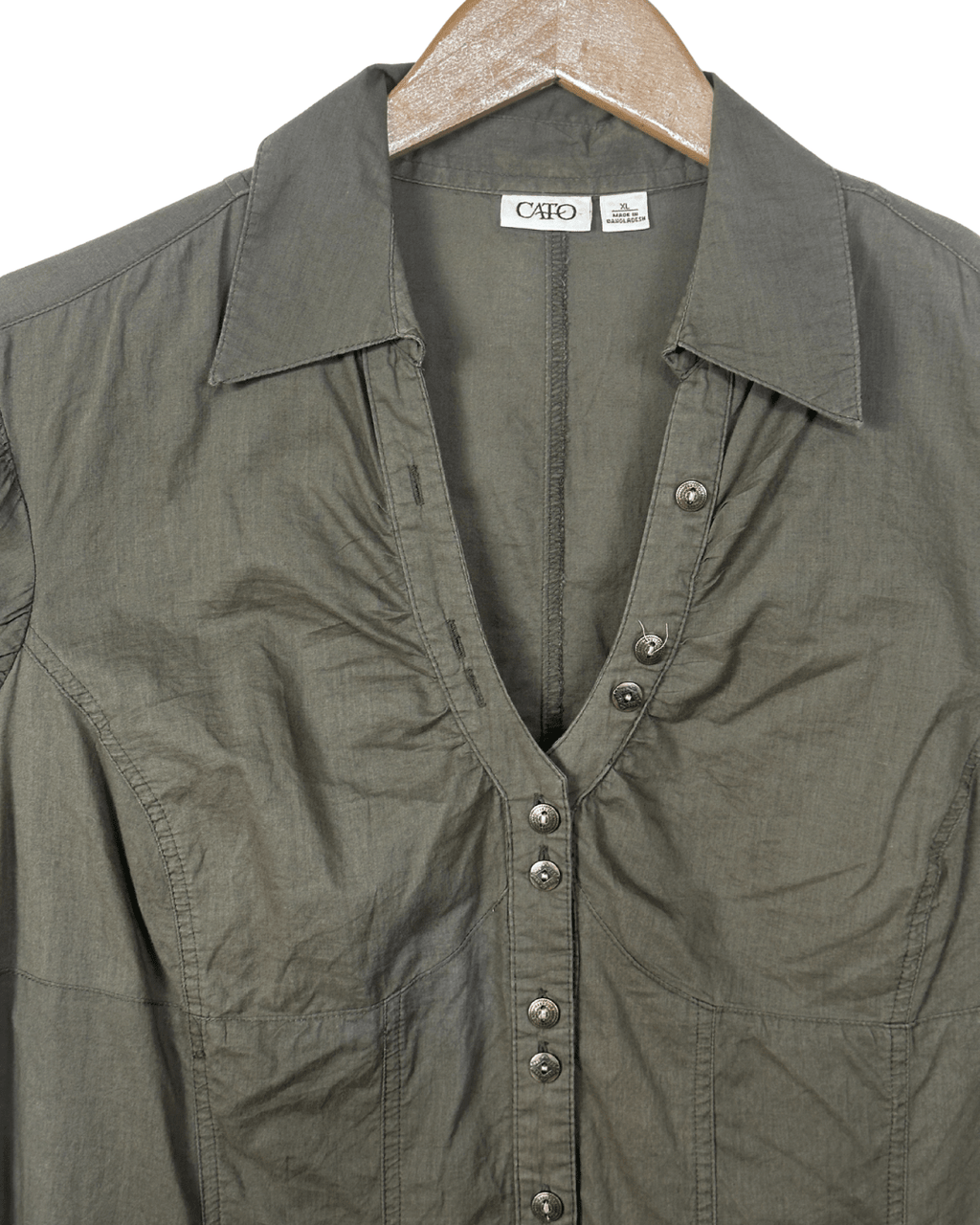 Cato Blouse with Ruched Hem and Decorative Metal Buttons - XL - Funkify