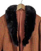 Checkered Faux Fur Collar Pure Virgin Wool Women's Blazer - Funkify