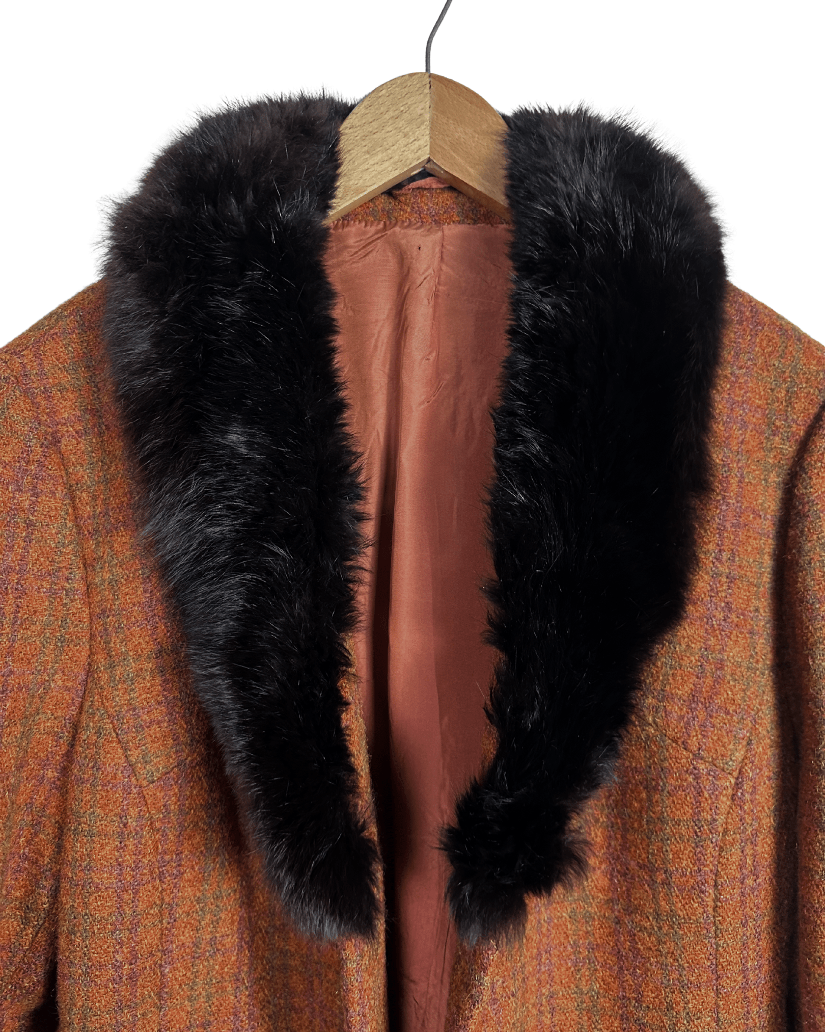 Checkered Faux Fur Collar Pure Virgin Wool Women's Blazer - Funkify