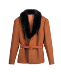 Checkered Faux Fur Collar Pure Virgin Wool Women's Blazer - Funkify