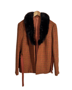 Checkered Faux Fur Collar Pure Virgin Wool Women's Blazer - Funkify