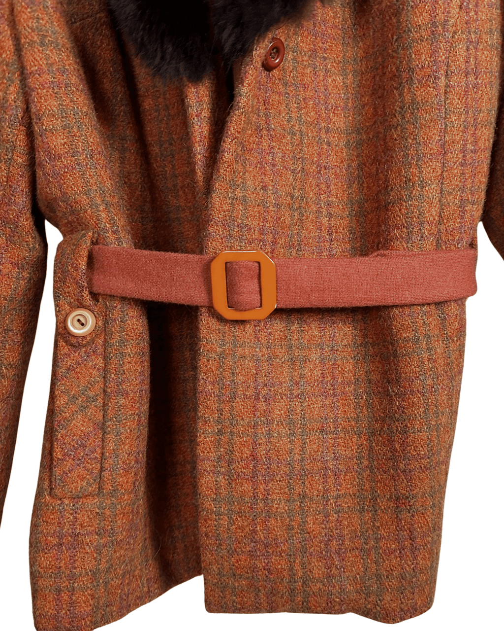 Checkered Faux Fur Collar Pure Virgin Wool Women's Blazer - Funkify