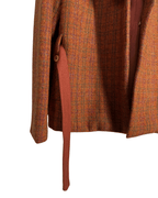 Checkered Faux Fur Collar Pure Virgin Wool Women's Blazer - Funkify