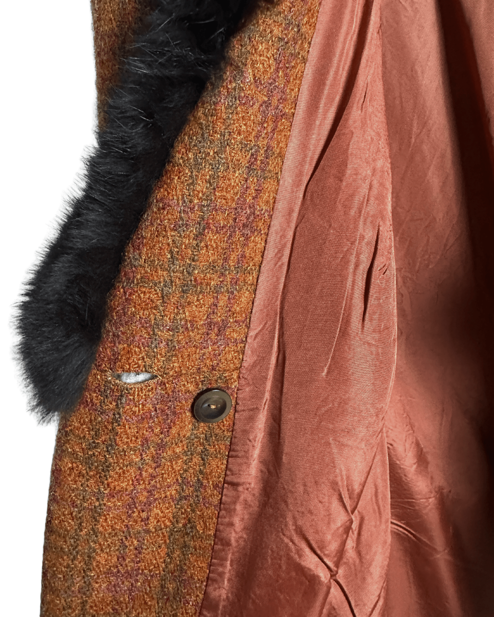 Checkered Faux Fur Collar Pure Virgin Wool Women's Blazer - Funkify