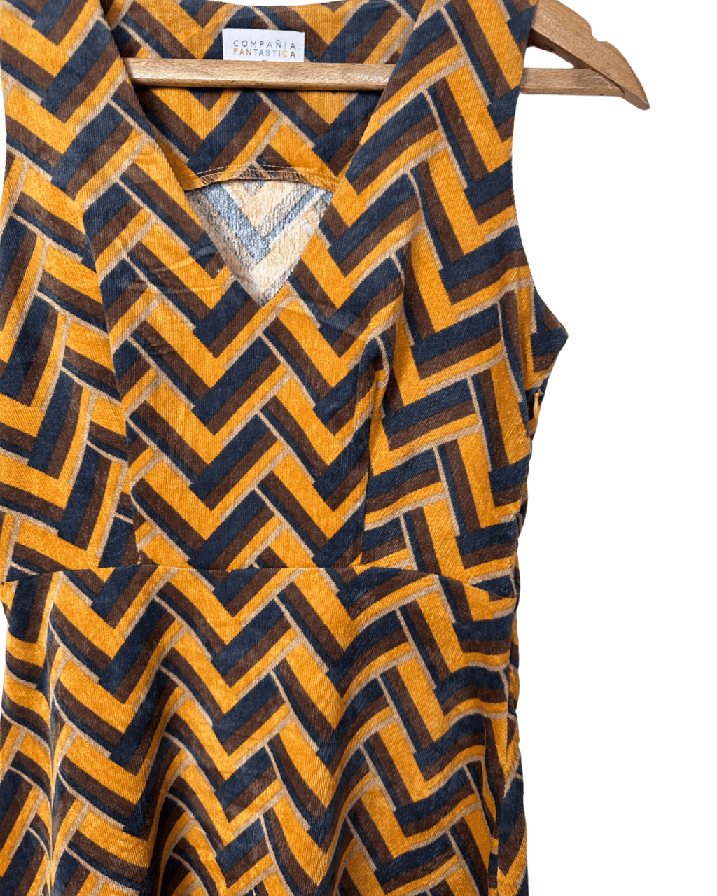 Compañía Fantástica Geometric Print Corduroy Dress Small - Funkify