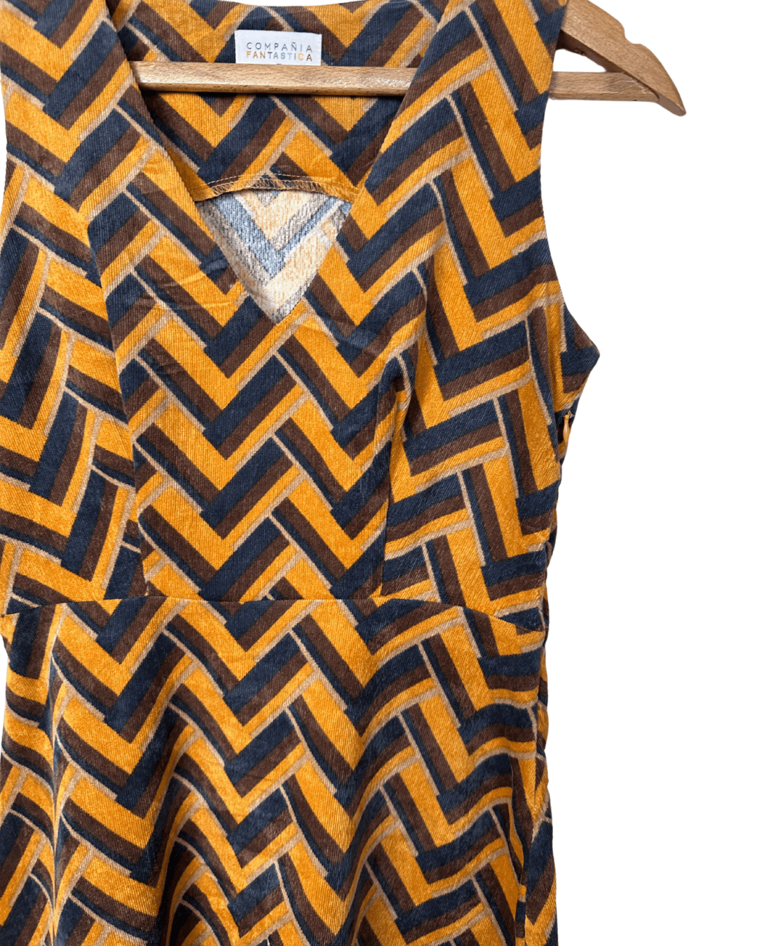 Compañía Fantástica Geometric Print Corduroy Dress Small - Funkify