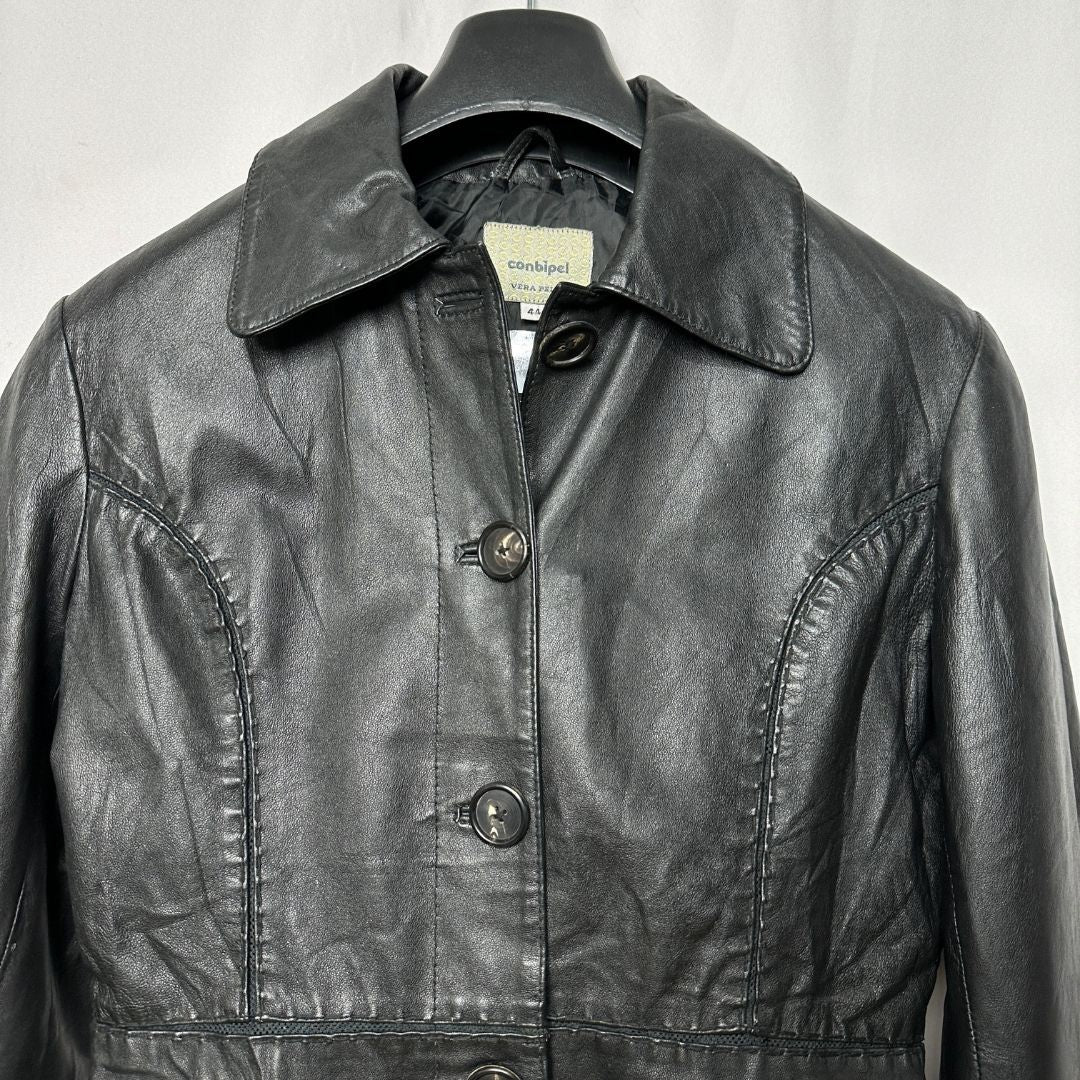 Conbipel Vera Pelle Womens Genuine Leather Coat Small - Funkify
