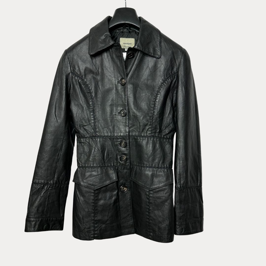 Conbipel Vera Pelle Womens Genuine Leather Coat Small - Funkify