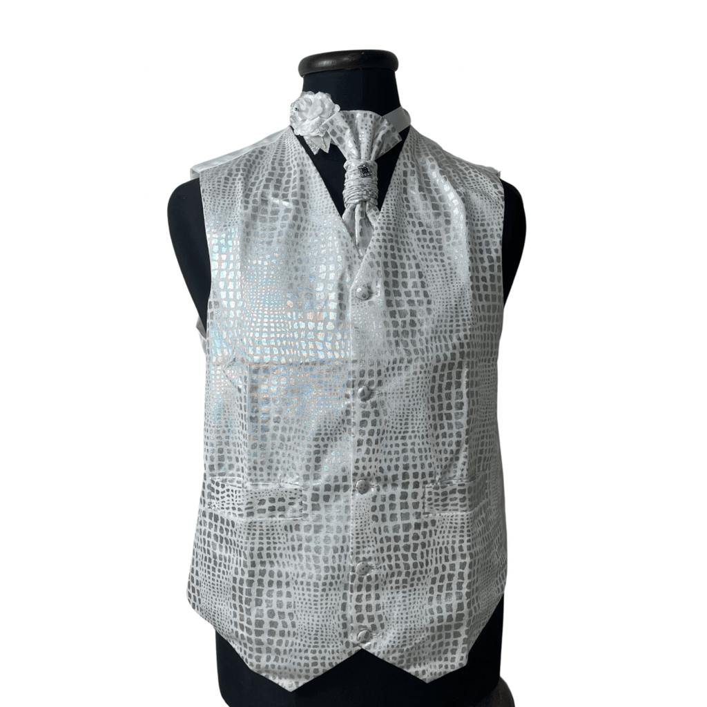 Crocodile Pattern Vest, Slip-on Necktie & Boutonnière Set Large - Funkify