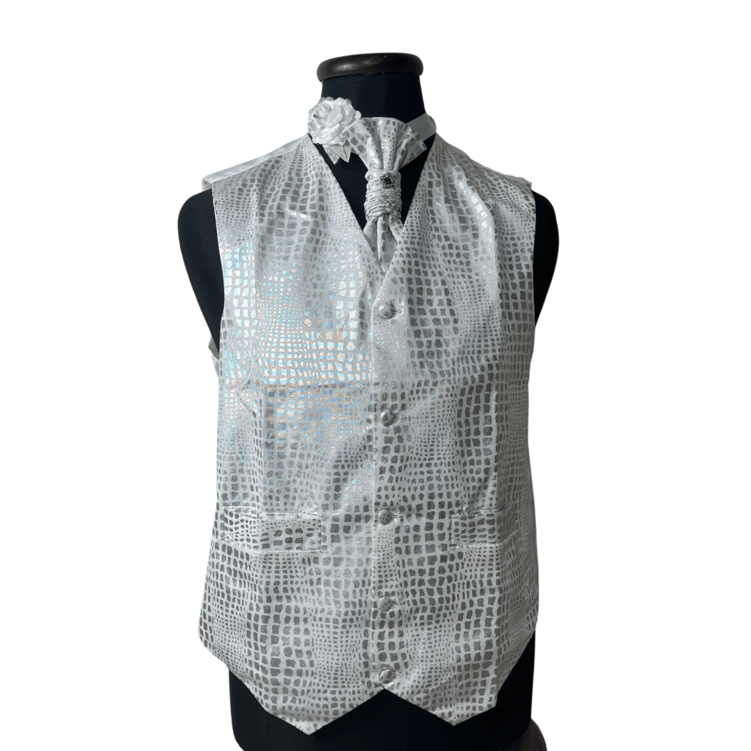 Crocodile Pattern Vest, Slip-on Necktie & Boutonnière Set Large - Funkify