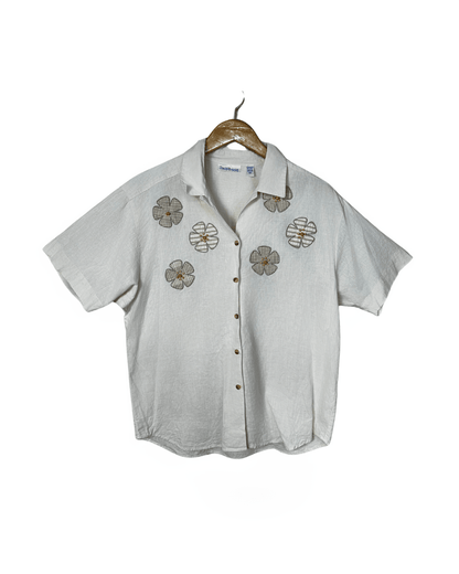 David Brooks Cotton - Linen Blend Embroidered Shirt - Large - Funkify