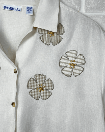 David Brooks Cotton - Linen Blend Embroidered Shirt - Large - Funkify