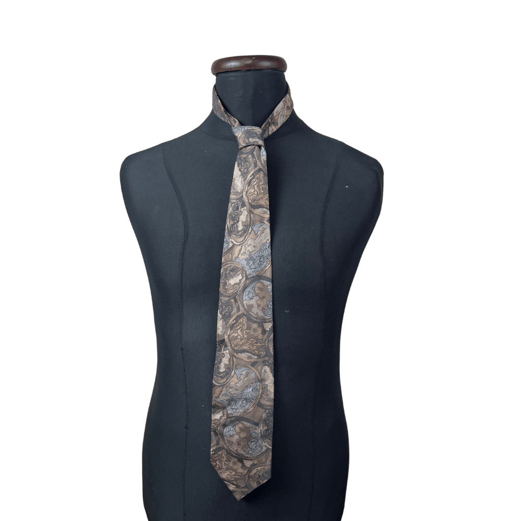 Earth - Tone Artistic Face Motifs Necktie 9 cm - Funkify