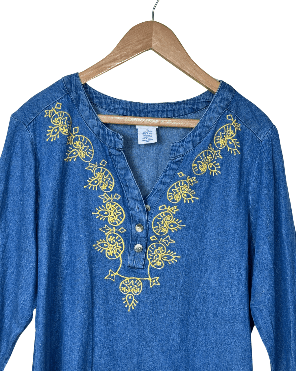 Embroidered Denim Blouse XL - Funkify