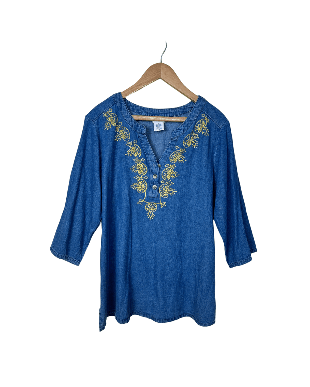 Embroidered Denim Blouse XL - Funkify