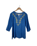 Embroidered Denim Blouse XL - Funkify