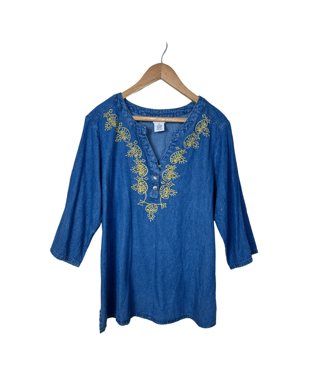Embroidered Denim Blouse XL - Funkify