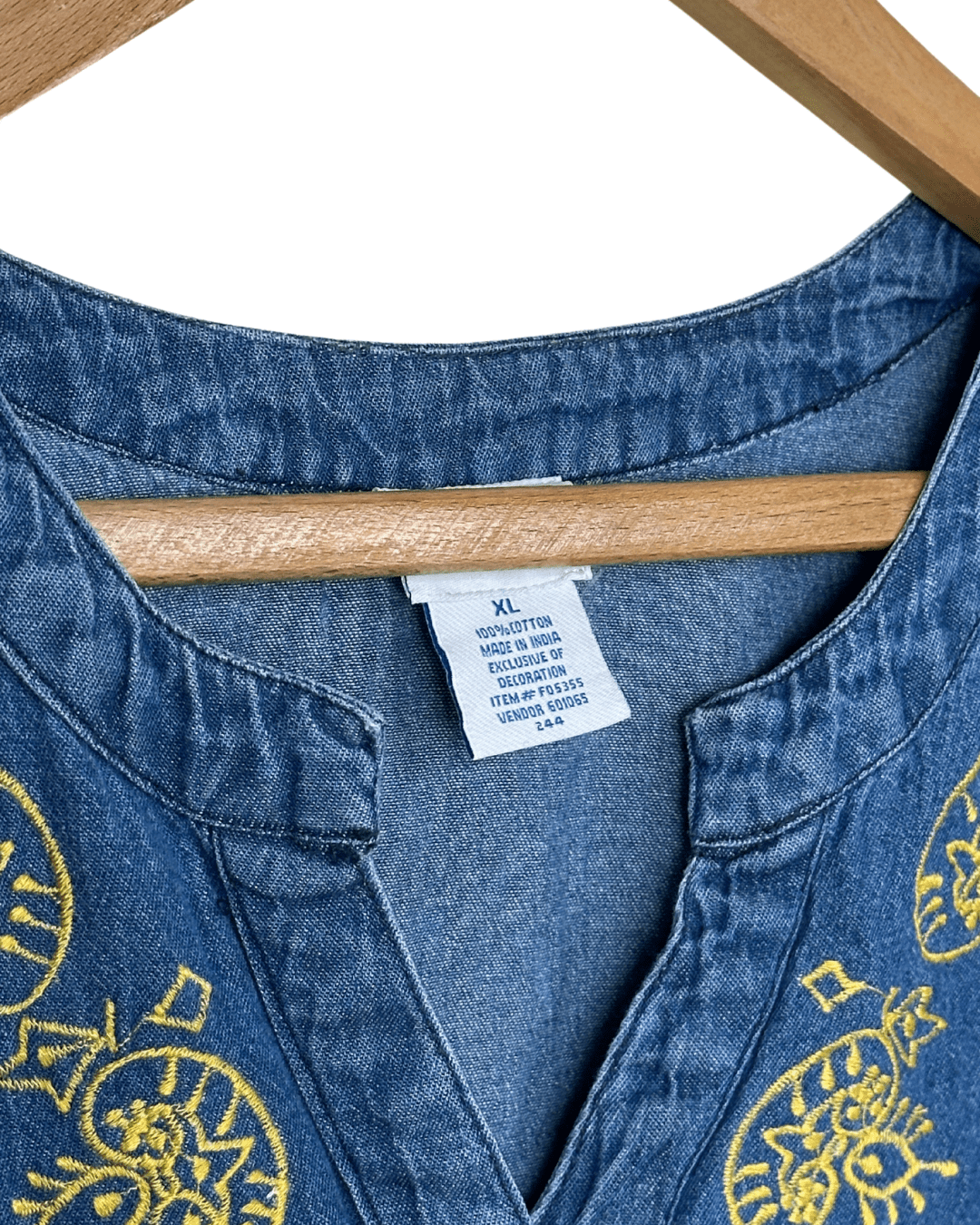 Embroidered Denim Blouse XL - Funkify