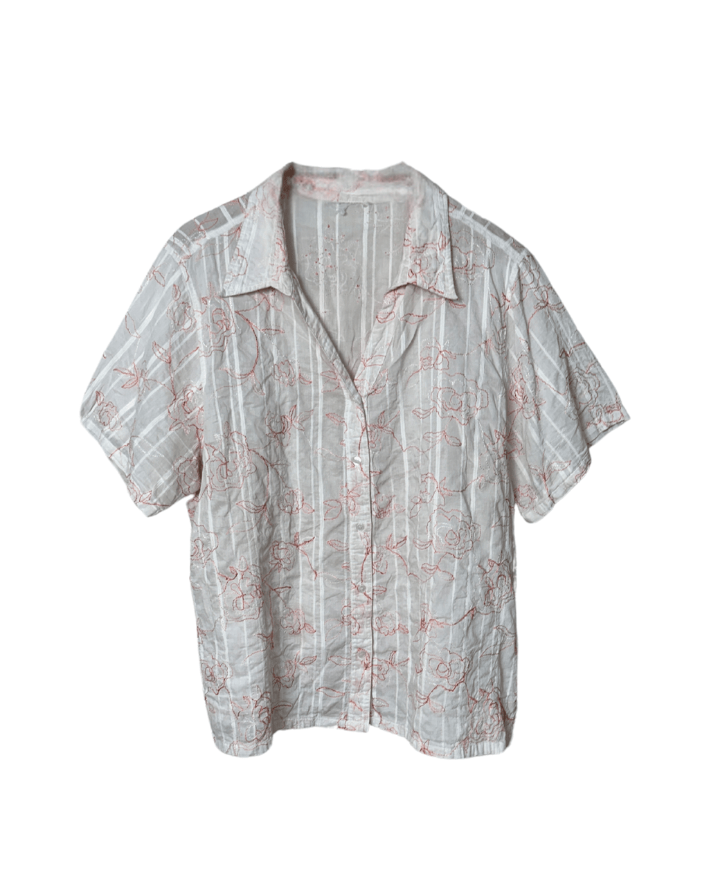 Embroidered Floral Textured Shirt - Women's XL - Funkify
