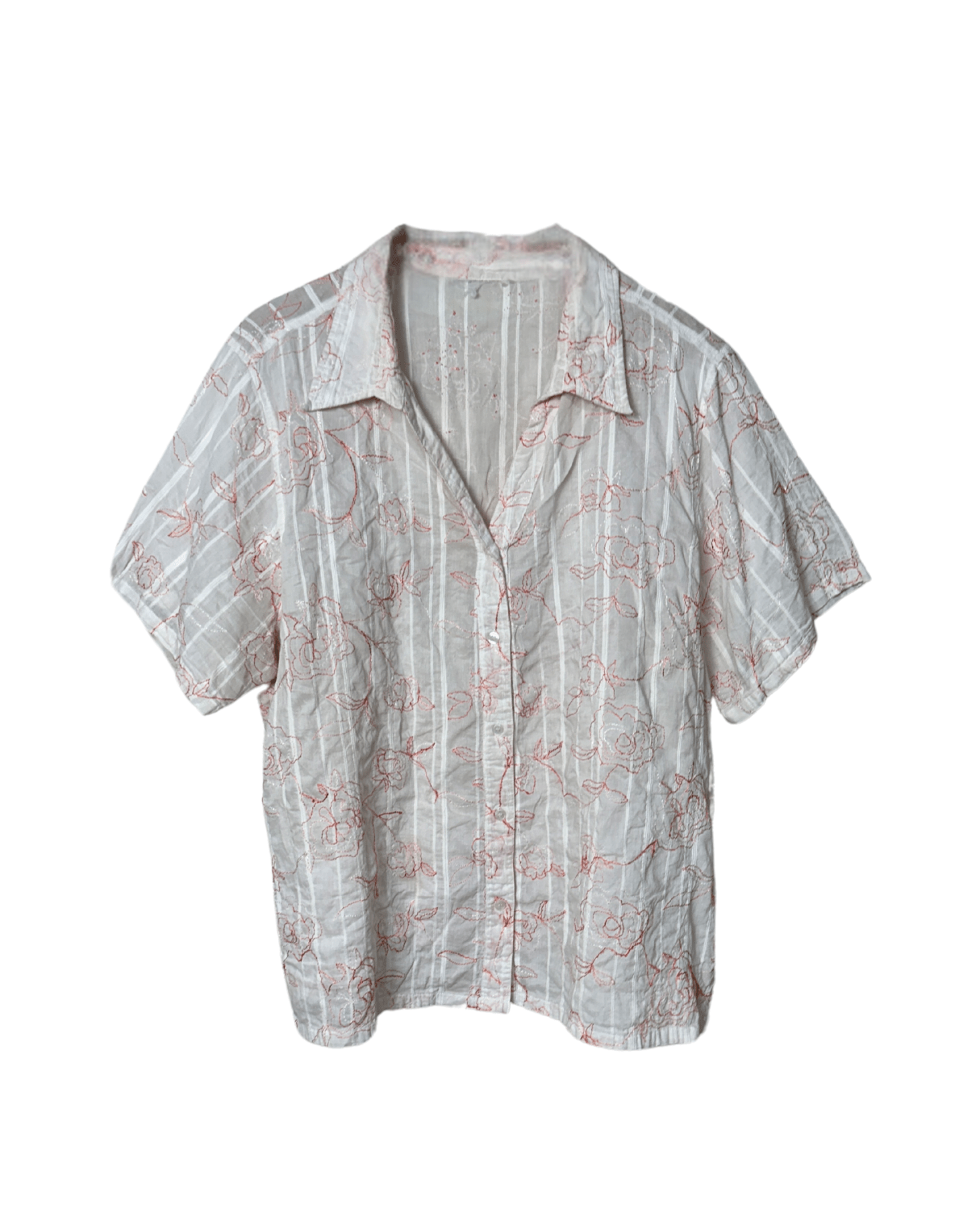 Embroidered Floral Textured Shirt - Women's XL - Funkify