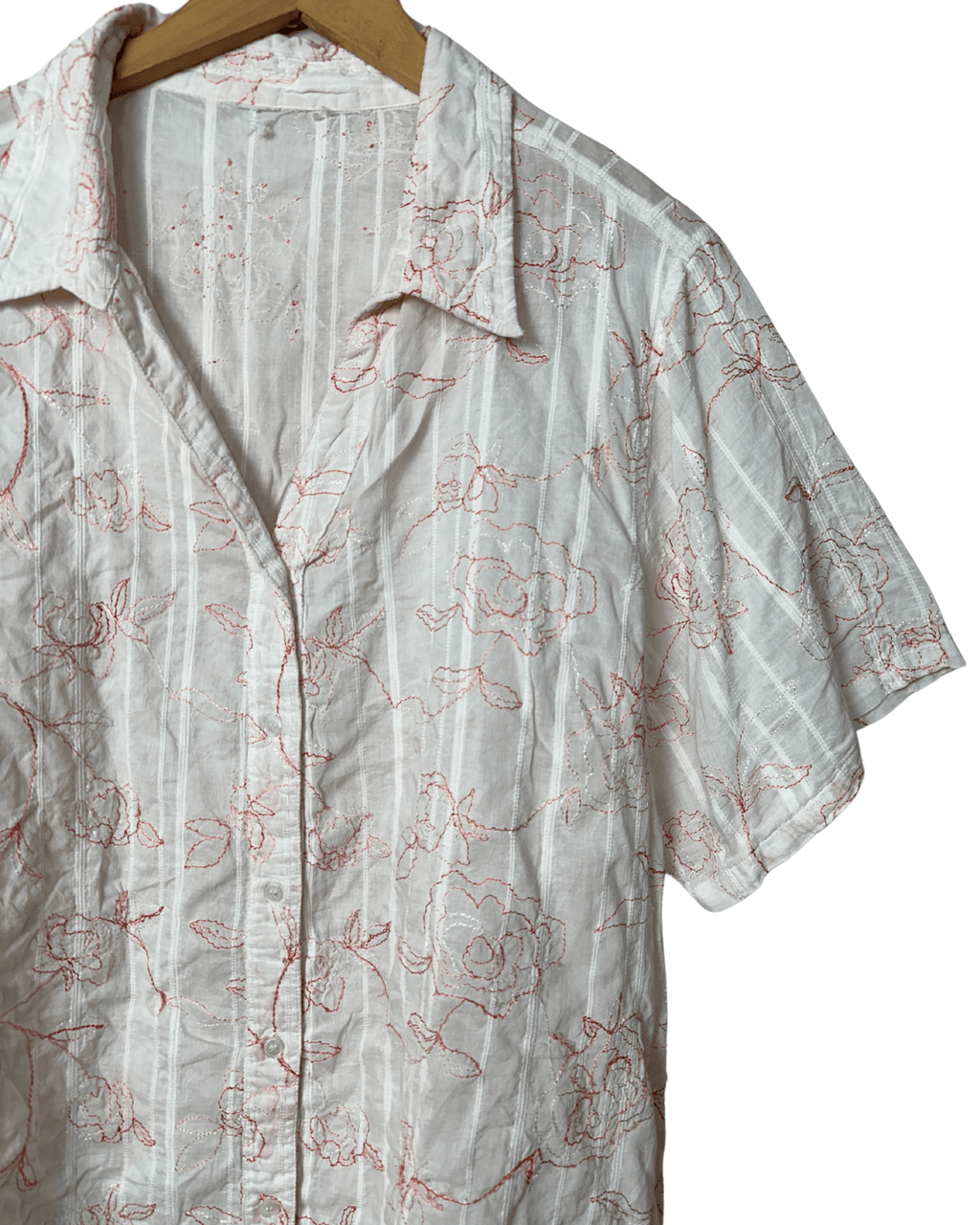 Embroidered Floral Textured Shirt - Women's XL - Funkify