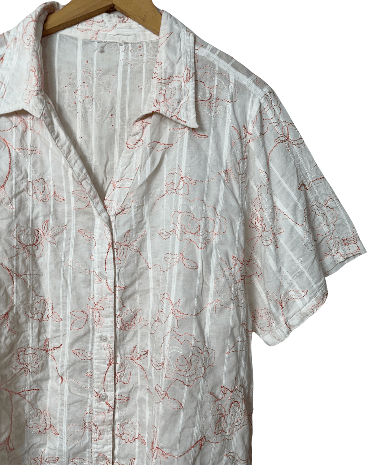 Embroidered Floral Textured Shirt - Women's XL - Funkify